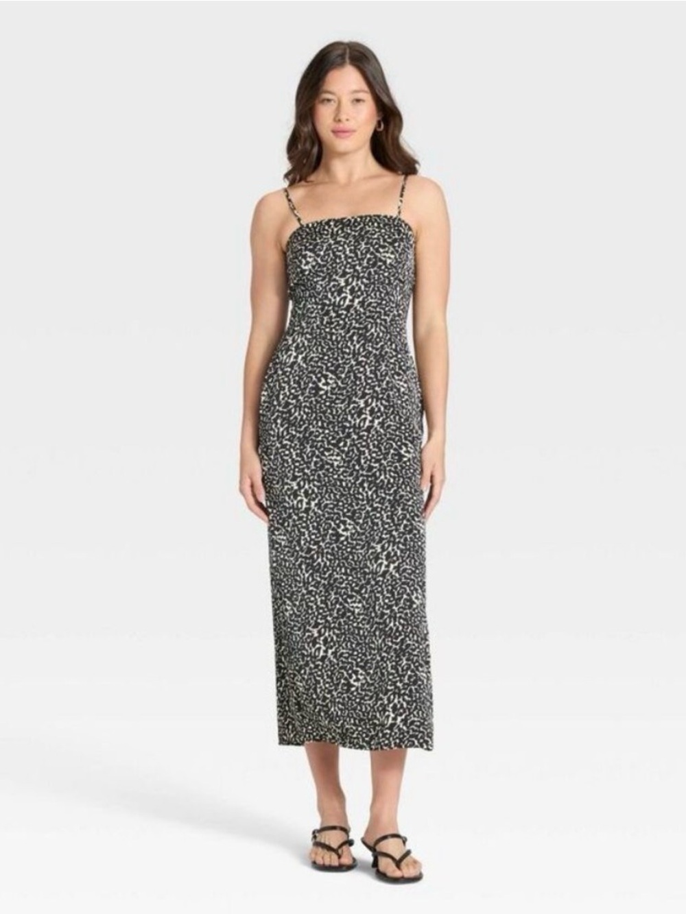 A New Day Black & White Printed Spaghetti Strap Midi Dress